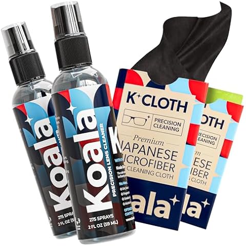 Koala Eyeglass Lens Cleaner Spray Kit | (2x) Glasses Cleaner Bottle + (2x) Microfiber Cloth | Alcohol Free Eyeglasses, Screen, and Camera Cleaning Kit | Made in USA (4 Piece Set) Cover