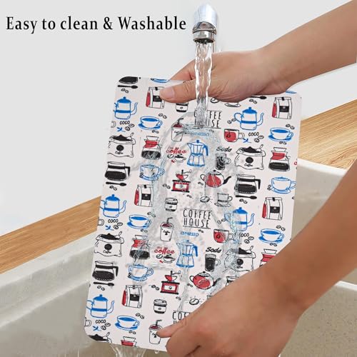Image of Kuber Industries PVC Anti Slip Table Mats Set of 6 | Waterproof Dining Table Mat for Party, Wedding and Family Functions | Coffee House Print - White & Blue