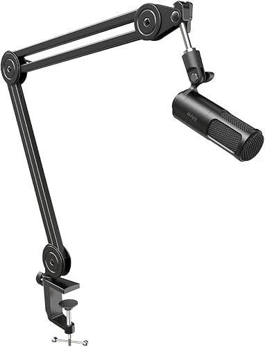 FIFINE XLR - Soporte de micrófono dinámico y brazo de micrófono, micrófono de podcast vocal con patrón cardioide para voz en off, soporte de