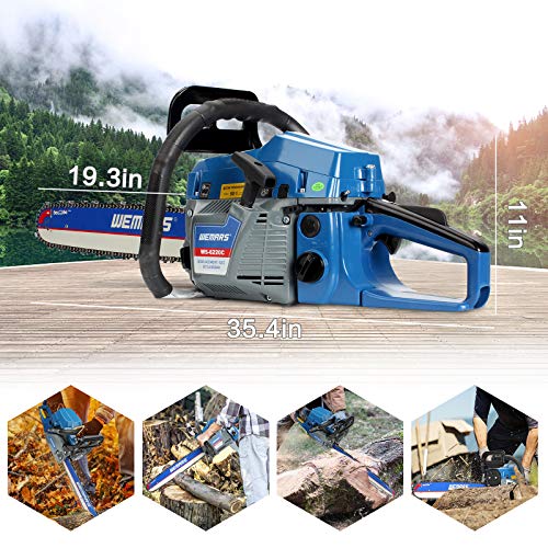 WEMARS 62cc Gas Chainsaw 20 Inch Power Chain Saws 2 Stroke Handed Petrol Chainsaws Gasoline Chain Saw Garden Tool for Cutting Wood Outdoor Home Farm Use