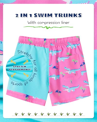 Image of SURF CUZ Boys Swim Trunks with Boxer Brief Liner Toddler Boy Stretch Swimsuit Shorts Quick Dry Swimming Trunks Bathing Suit