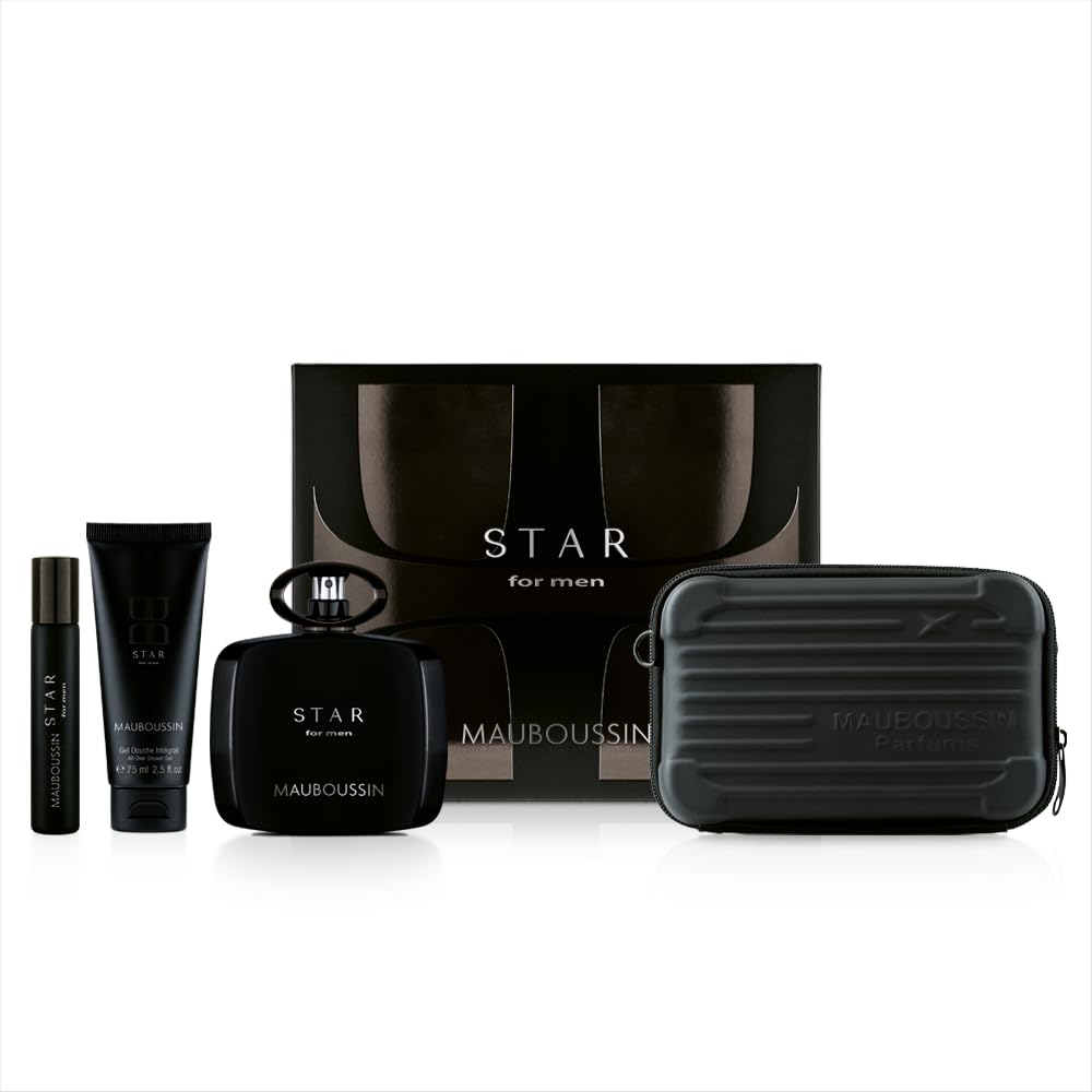 Mauboussin - Coffret Prestige Star For Men : Eau de Parfum 90ml, Gel Douche 75ml, Travel Spray 20ml & Sac Bandoulière