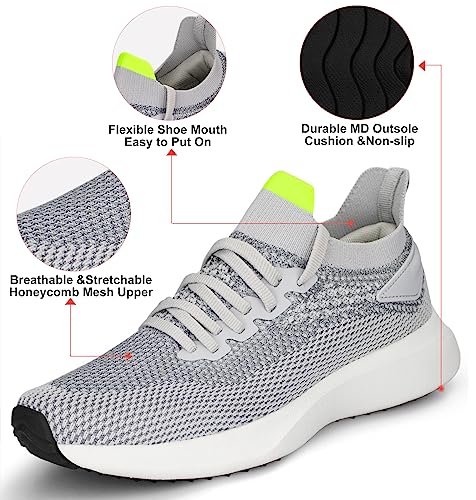 Image of Abboos Womens Walking Tennis Shoes - Slip On Memory Foam Casual Lightweight Sneakers for Gym Travel Work Grey Size 8.5
