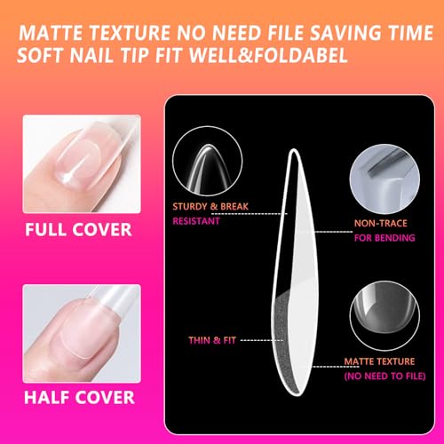 Almond Fake Nail Tips - 216Pcs Pre-Shaped Almond Gelly Tips for Full Cover Acrylic Nail Extensions, French Style, 12 Sizes - Perfect for DIY Salon or Professional Use