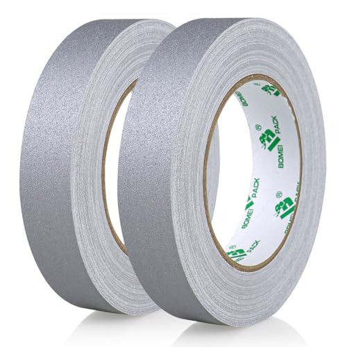 BOMEI PACK Gaff Ruban adhésif en tissu, 25 MM x 30M, 2 Pack Mat Chiffon Tuban Adhésif, Gaffers Tape pour Câbles, Photographie (Gris)