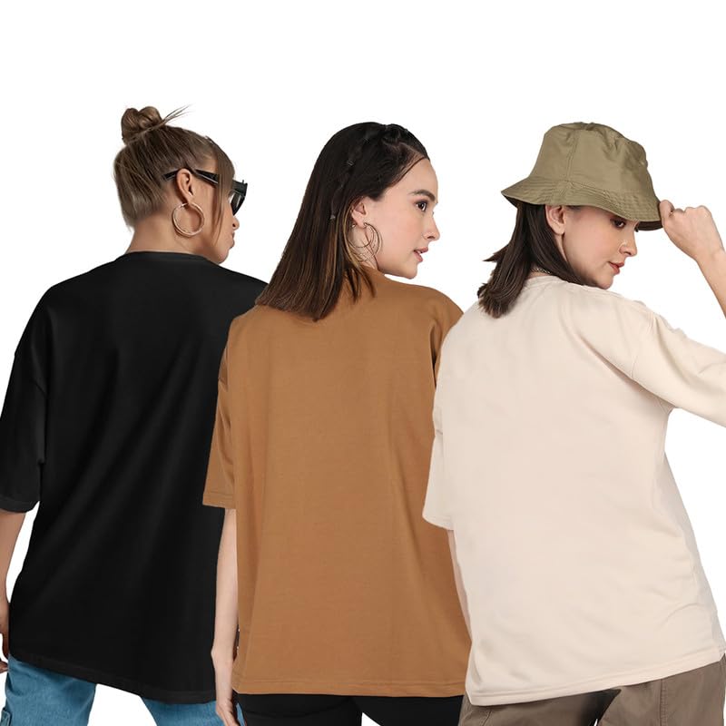 Image of CHKOKKO Oversized T-Shirt for Women Cotton Blend Soft Loose Fit Tshirt Top for Summer Half Sleeves Drop Shoulder Trendy Stylish Solid for Casual Streetwear, Outings or Travel
