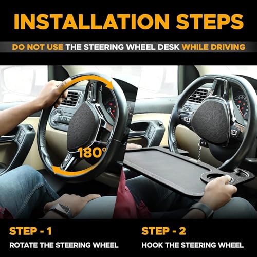 Image of EcoNour Steering Wheel Desk Tray Compatible for Toyota Corolla 2020-2026 | Car Laptop Mount Tray with Pen Holder | Food & Drink Holder | Multipurpose Travel Car Accessories