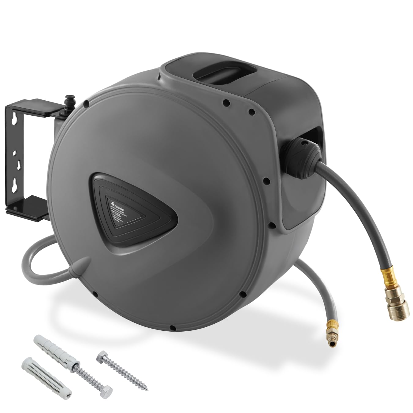 tectake® Enrouleur pneumatique avec tuyau air comprimé 20 m, raccord rapide 1/4, Support mural rotatif à 180° et amovible, 8-12 bars, Dévidoir automatique Enrouleur tuyau air comprimé Atelier Garage