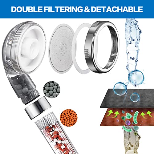 Amassmile® High Pressure Shower Head With 59” Hose And Bracket, Ionic Filter Filtration Vortex Turbo Water Saving 3 Mode Function Spray Turbocharged Hydro Jet Handheld Showerheads For Dry Skin & Hair #TOP3