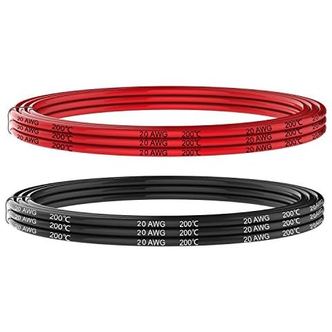 Electrical Wire 20 AWG 20 Gauge Silicone Wire Hook Up Wire Cable 20 Feet [10 ft Black and 10 ft Red] - Soft and Flexible 100 Strands 0.08mm of Tinned Copper Wire High Temperature Resistant (20AWG) Cover
