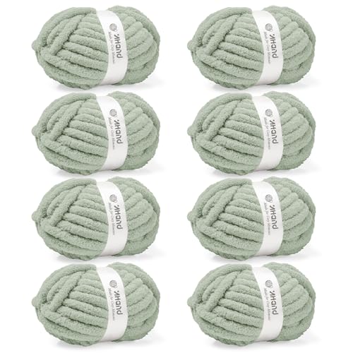 Image of Inhand Meadow Green Chunky Chenille Yarn for Hand Knitting,Thick Bulky Christmas Blanket Yarn for Crocheting,Soft Fluffy Yarn for Crochet Holiday Gifts for Women /Beginners,8 Pack (29.5Yds /8.4oz Each)