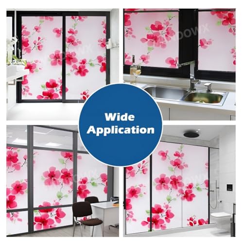 Image of Premium Vinyl Privacy Stained Window Glass Sticker (12x25 Inch) - Self-Adhesive Decorative Sticker Opaque Tint Wallpaper for Glass Cover Window, Door, Office, Home.| Anti-UV. Pink Floral