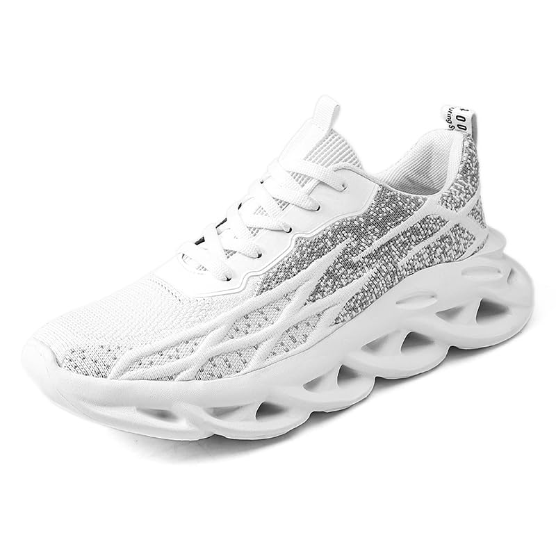 Image of DLWKIPV Mens Running Shoes Tennis Slip on Sneakers Walking Sports Gym Athletic Workout Non Slip Work Shoes Casual Lightweight Soft Fashion Trainers White Size 8.5