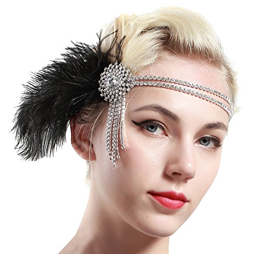 BABEYOND Vintage 1920s Flapper Headband 20s Great Gatsby Headpiece Black Feather Headband 1920s Flapper Gatsby Hair Accessories for Party Prom