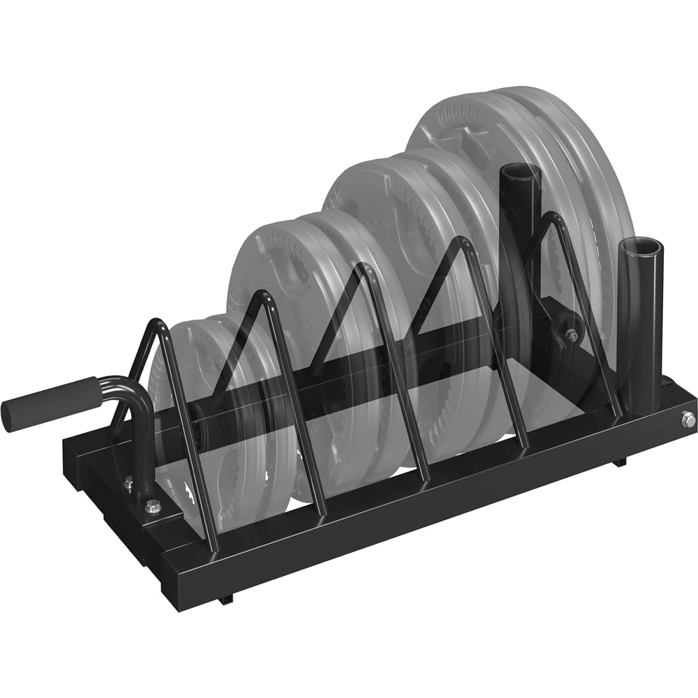 Yaheetech Soporte para Discos Olímpicos Horganizador de Placas | Organizador de Pesas Discos, de 4 Ranuras para Placas, Soporte de Planchas para Fitness Gym Negro