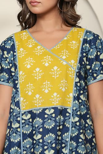 Image of NIHSAMAH Cotton Night Gown for Women - Angrakha Style Nighty, Comfortable Sleepwear /Nightwear /Maxi
