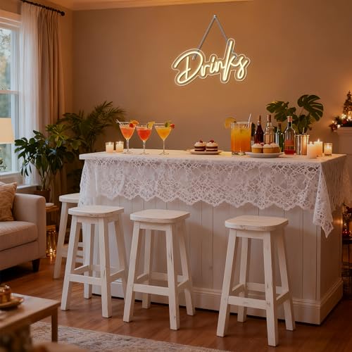 Image of Looklight Drinks Neon Sign,Letters Bar Neon Light,Led Neon Signs for Wall Decor,Warm White Neon Light Sign,USB Light Up Sign for Kitchen Restaurant Bar Cart Accessories Christmas