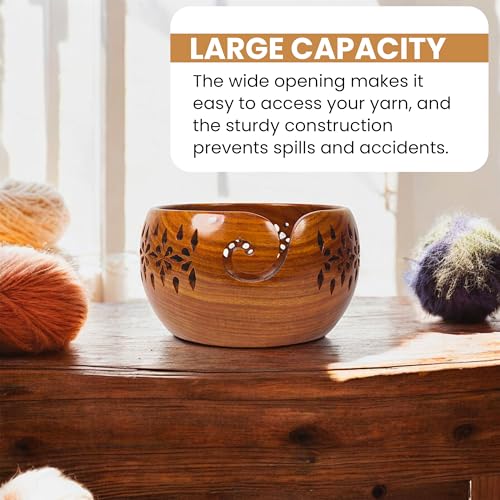 Image of Lumberkart Handmade Wooden Yarn Bowl - Premium Yarn Bowls for Crocheting & Knitting - Handcrafted Wooden Crochet Bowl - Yarn Holder for Tangle-Free Yarn Control (7x4 Inches - Rosewood))