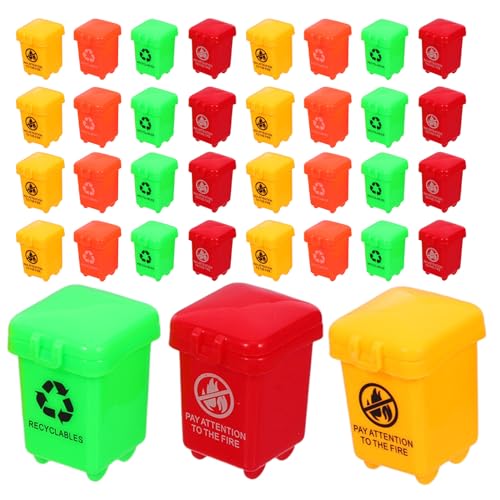 QUMIIRITY 40個ミニゴミ箱 蓋付き卓上小型ゴミバスケット 用おままごと ミニチュア類可能ゴミ箱 環境教育に 乗り物おもちゃアクセサリー