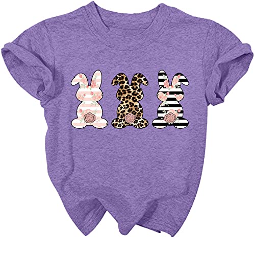 Image of LAZYCHILD Kids Easter Shirt Girls Happy Easter Shirts Rabbit Graphic Long Sleeve Striped Tee Tops 5-14 Years