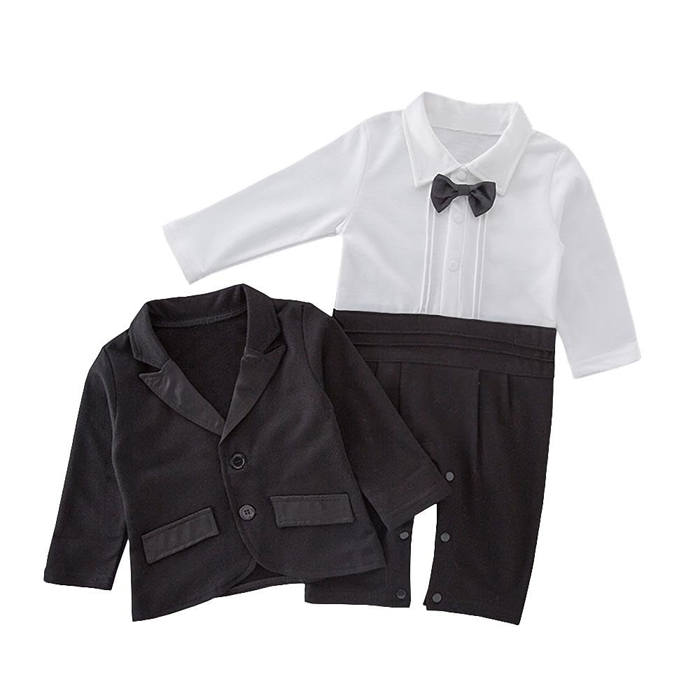 Lito Angels Smoking Costume Gentleman Body Barboteuse Combinaison avec Blazer pour Bebe Garçon, Noir