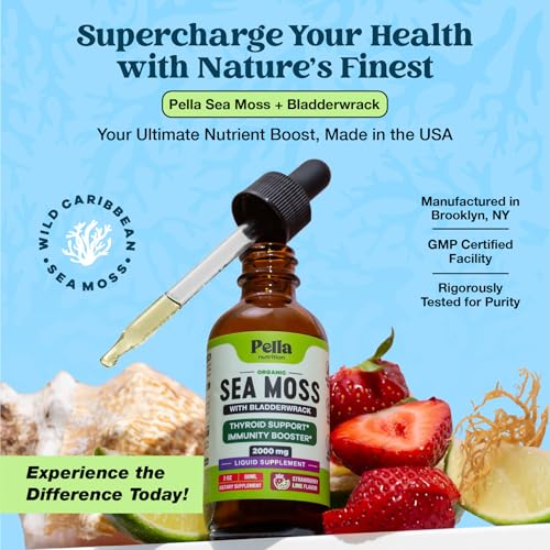 PELLA NUTRITION Sea Moss Organic Liquid Drops | Organic Lions Mane Mushroom Gummies | Bundle