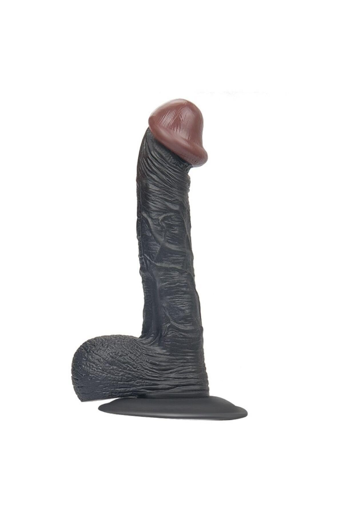 TruvaShop 19.5 CM Realistik Vantuzlu Gerçekçi Siyah Zenci Yapay Dildo Penis