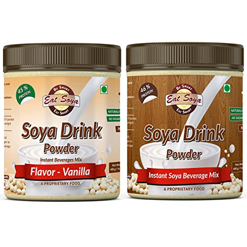 Eat Soya...BE SMART EAT SMART Soy Drink Powder 400gm - Vanilla, Plain (Sugar Free) Vegan - Non GMO - 45% Protein (Pack of 2)