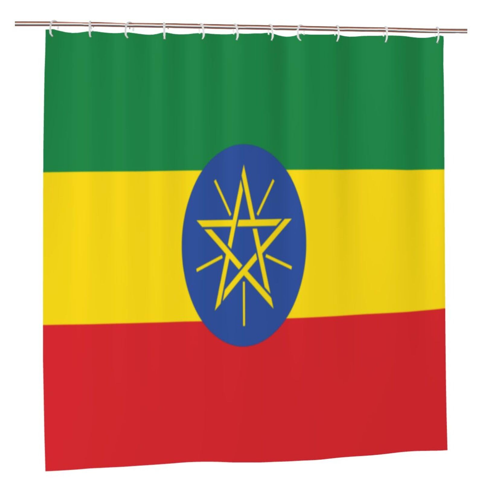 KLGRTJHK Flag of Ethiopia Shower Curtain 72x72in Bathroom Curtain﻿