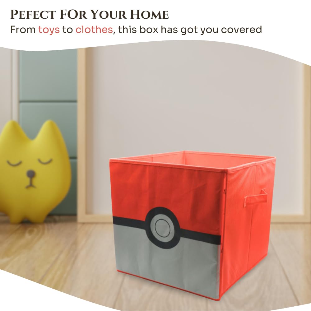Hox Opvouwbare opbergdoos voor kinderen, stoffen speelgoedopbergkubus met handgrepen - Pokemon Pokeball