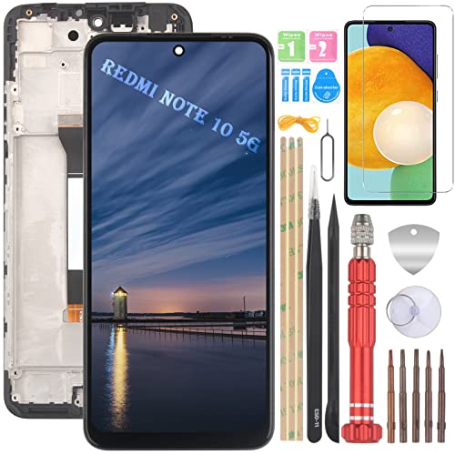YHX-OU 6.5" Schwarz+Rahmen Display Für Xiaomi Redmi Note 10 5G LCD Display Touchscreen Ersatz Bildschirm mit Werkzeug + 1 Stück Redmi Note 10 5G Schutzfolie (Models: M2103K19G M2103K19C) Cover