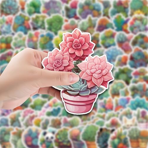 Creative Succulent Plant Vinyl Stickers, 100 PCS Potted Cactus & Echeveria Decals for Laptops Scrapbooking, Journals - Image 3
