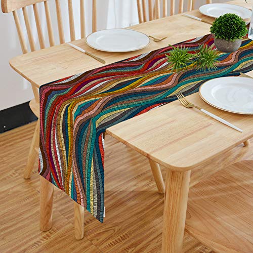 HOMADORN Cotton Feel Multicolor Modern Patterns Digital Printed Double Layered Enhanced Decor 6 Seater Table Runner Cloth (TR-06, 13 INCHES X 72 INCHES)