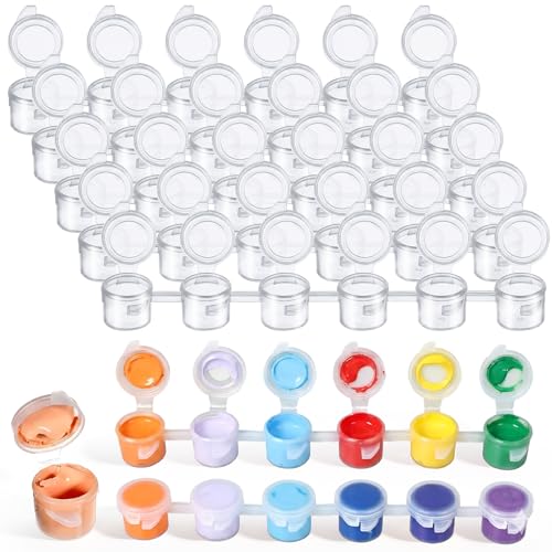 100 Strips 600 Pots Empty Paint Pots with Lids Paint Cup Pot Mini Clear Plastic Storage Containers Acrylic Mini Paints Storage Cup Art Painting Craft Supplies for Classrooms Paintings(3 ml/ 0.1 oz)