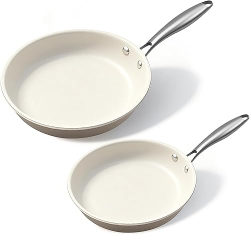 Sartén antiadherente de cerámica de 8.5 pulgadas y 10.25 pulgadas, sin PFAS, no tóxico, apto para horno y listo para inducción, utensilios de cocina