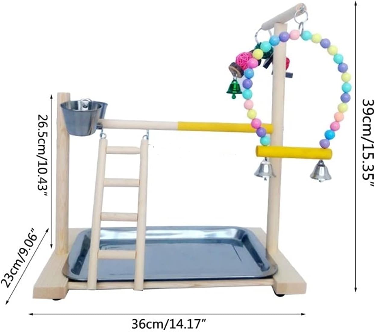 Bird Playground Parrot Play Stand，Parrot Stand Wooden Bird Perch Stand Parrot Platform Playground Exercise Gym Playstand Ladder Interactive Toys with Feeder Cups