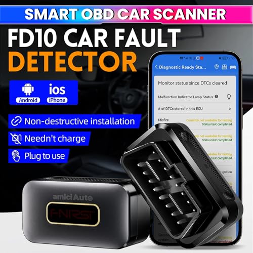 Image of amiciAuto OBD2 Scanner Bluetooth 5.1 Car Diagnostic Tool | Full System OBD Code Reader with 12 Functions, Fault Detection, Performance Test & App Control for Android & iOS | Multi-Language Support