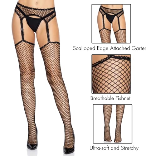 Image of Leg Avenue Women's Fishnet Stockings With Attached Garter Belt