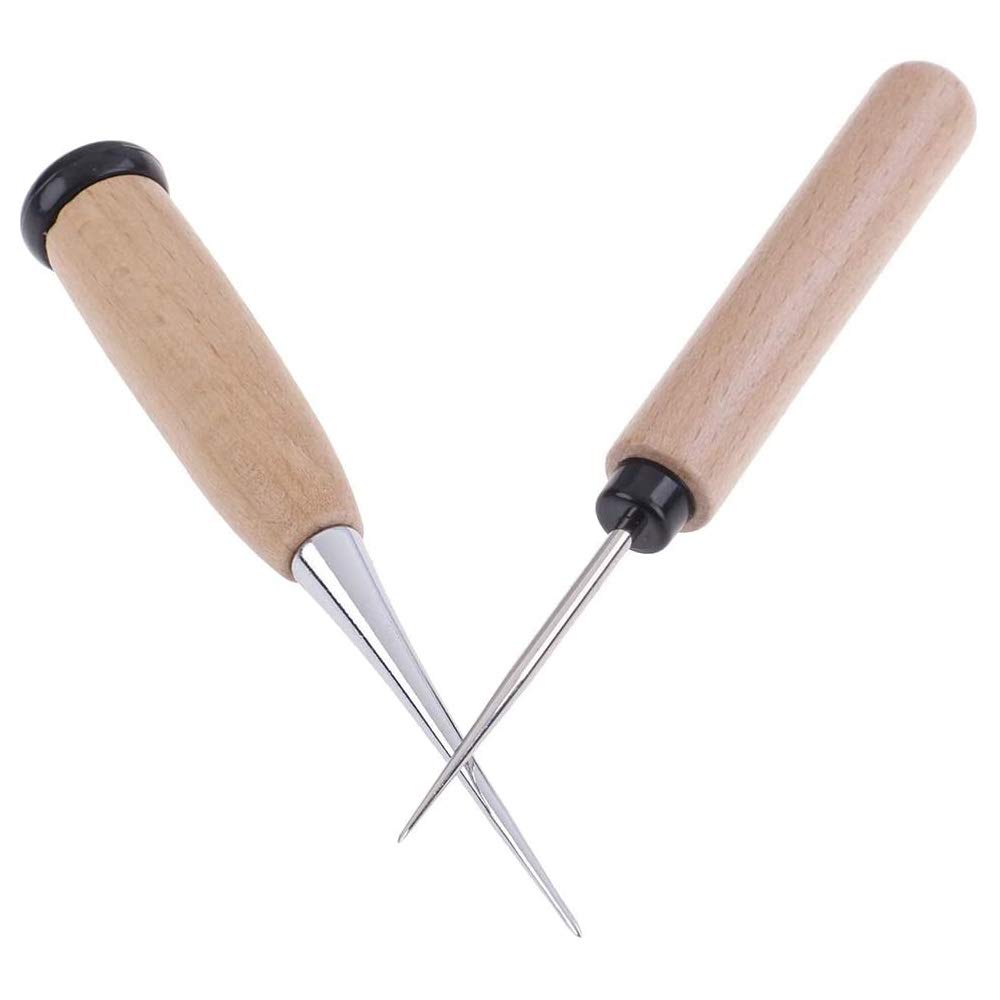 POFET Outil en cuir pour travaux manuels avec manche en bois,Poinçon avec Manche en Bois Poinçon sans œIl Poinçon de Couture Bri