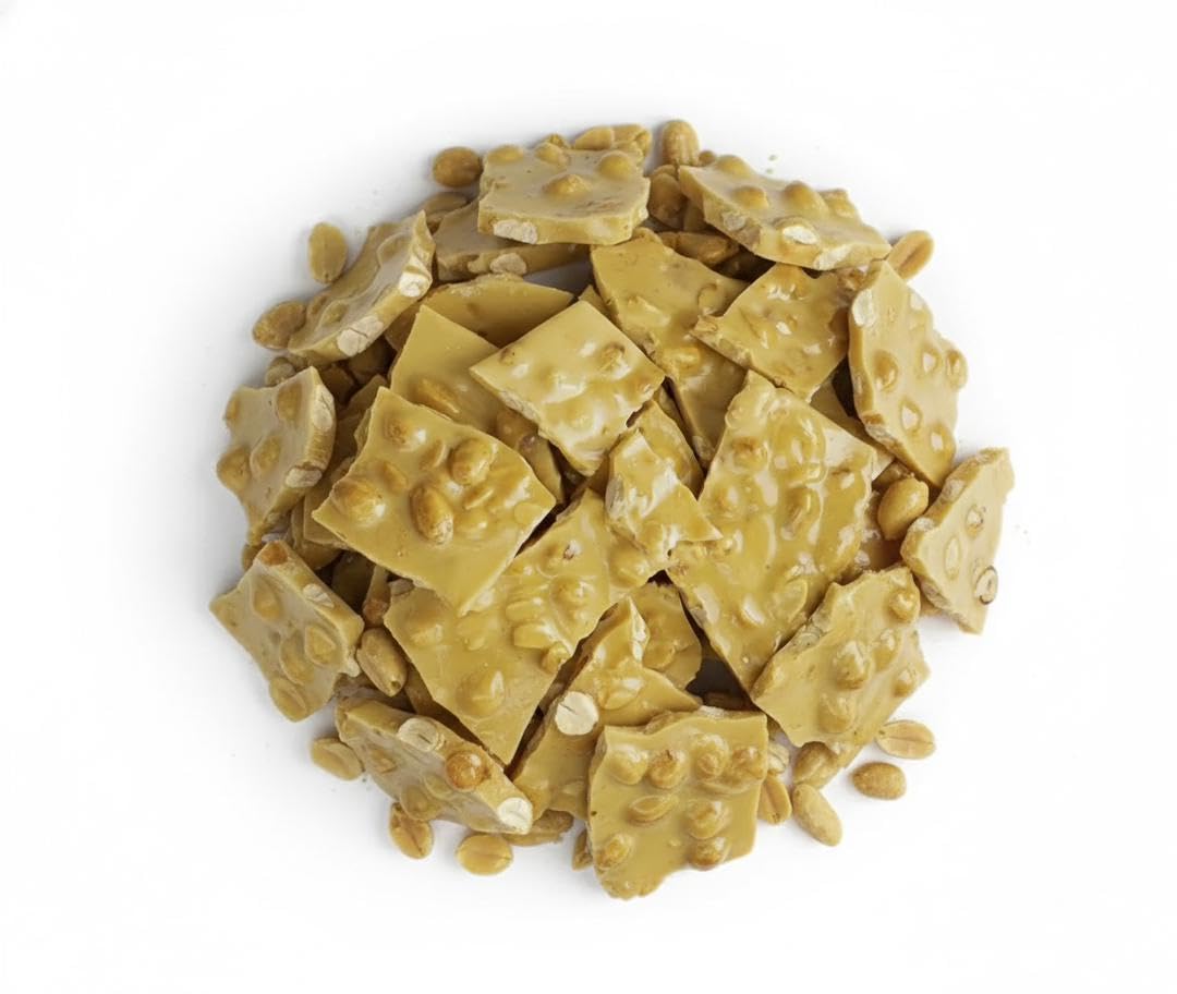 SweetGlob Old Fashioned Peanut Brittle Homemade Style Traditional Crunchy Peanut Candy, Buttery Sweet Classic Brittle, Bulk Candy Bag (1 Pound)