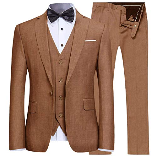 YFFUSHI Men's 3 Piece Suit Set One Button Solid Blazer Jacket Vest Pants for Business, Wedding and Prom