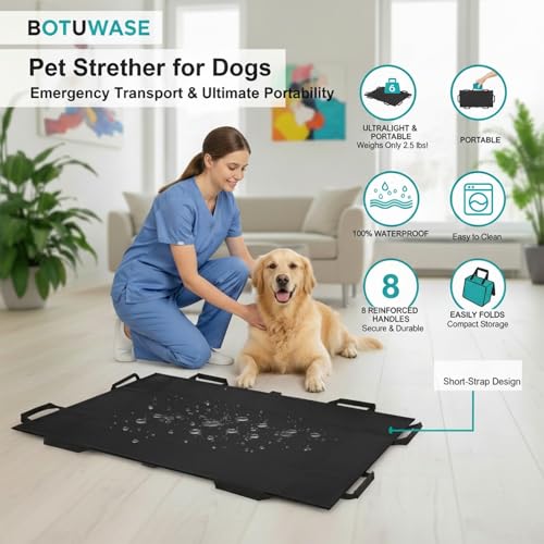 Image of Pet Stretcher for Dogs - Emergency Animal Carrier, 300lb Weight Limit, 44 inchx28 inch Size, with 8 Safety Straps for Easy Transport(Black)