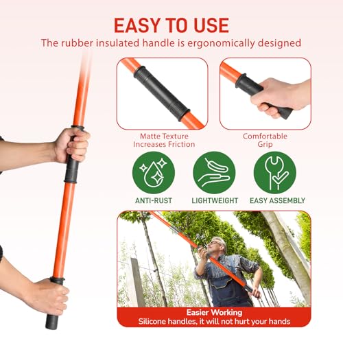 Image of VINGLI 26FT Manual Pole Saw for Tree Trimming, Extendable Tree Pruner, Sharp Steel Blade and Scissors, High Tree Branch Cutter with Lightweight 8 Fiberglass Long Handles, for Pruning Palms and Shrubs