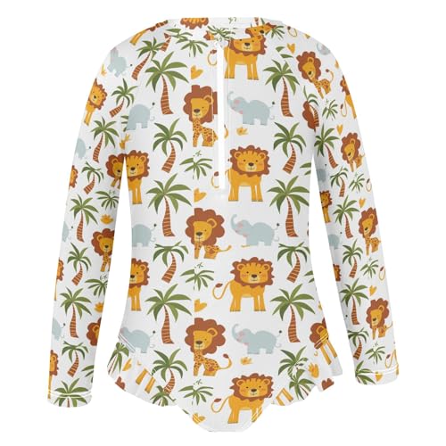 Cartoon Lion Girls Long Sleeve Swimsuit Rash Guard One Piece Bathing Suits Zipper 3-12T2