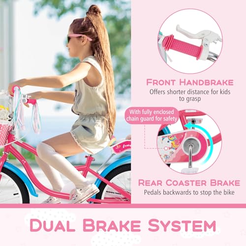Image of BABY JOY Girls Bike with Streamers & Doll-Seat, Kids Bike for 3-8 Years Old | 12 14 16 18 20 Inch Children Bicycle w /Detachable Training Wheels or Kickstand, Storage Basket, Adjustable Seat and Handlebar
