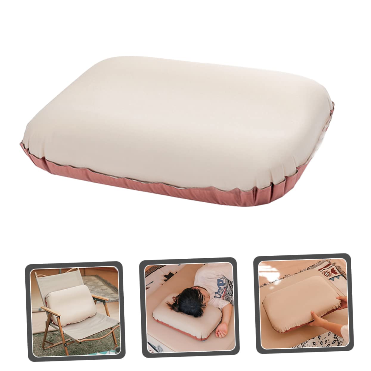 BESTonZON Oreiller de Voyage Gonflable pour Camping, Mousse et Polyester Pongé, Gonflage Facile, Dégonflage Rapide, pour Hôtel et Camping