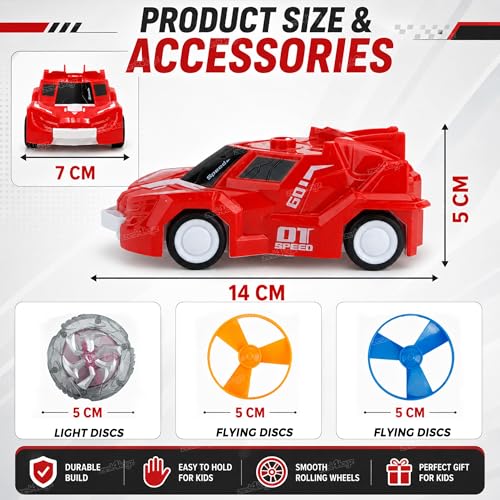 Image of Zest 4 Toyz Spin Master Duo Combo of Flying Wheels & Spinning Tops | Gyro Rotary Friction Car Toy for Kids 3+ Years with Spinning Top Flying Saucer Rotating Light Two Ways to Play Toy for Boys & Girls