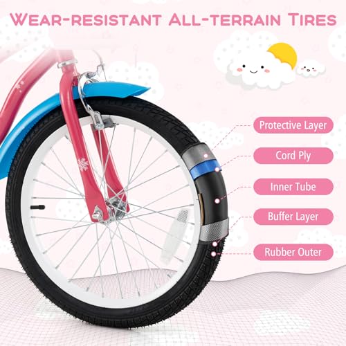 Image of BABY JOY Girls Bike with Streamers & Doll-Seat, Kids Bike for 3-8 Years Old | 12 14 16 18 20 Inch Children Bicycle w /Detachable Training Wheels or Kickstand, Storage Basket, Adjustable Seat and Handlebar