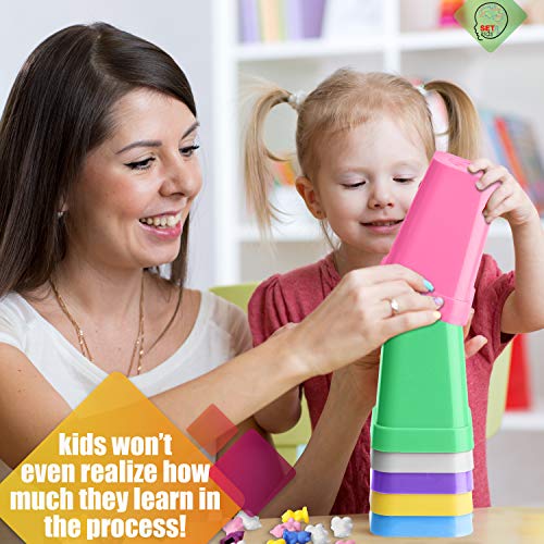 Counting Bears With Matching/Sorting Cups, 4 Dice ,Tweezers And An Activity E-Book. For Toddlers And Early Childhood Education. 71 Pc Game Set In Pastel Colors. #TOP7