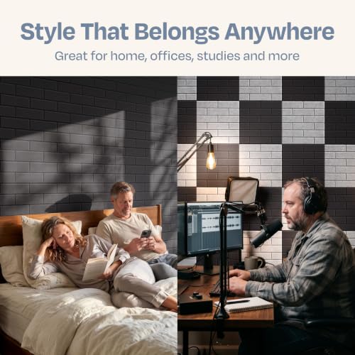 Image of Acoustic Wall Panels 18-Pack, 12 inchx12 inchx0.4 inch Decorative Self-Adhesive Sound Proofing | High Density 3D Brick Soundproof Absorbing Tiles for Walls, Home, Office & Studio - Dark Gray